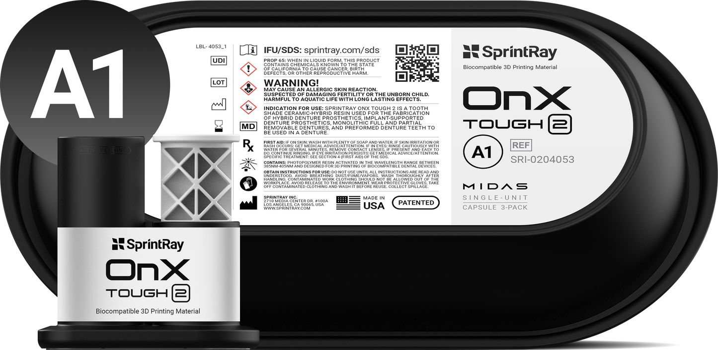 SprintRay OnX Tough 2 - Single-unit Capsule 3-Pack (MIDAS ONLY)