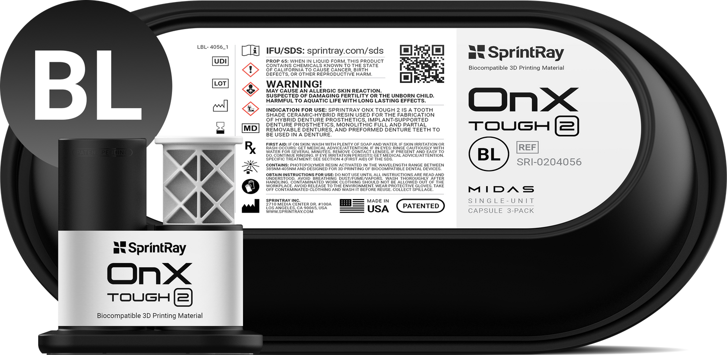 SprintRay OnX Tough 2 - Single-unit Capsule 3-Pack (MIDAS ONLY)