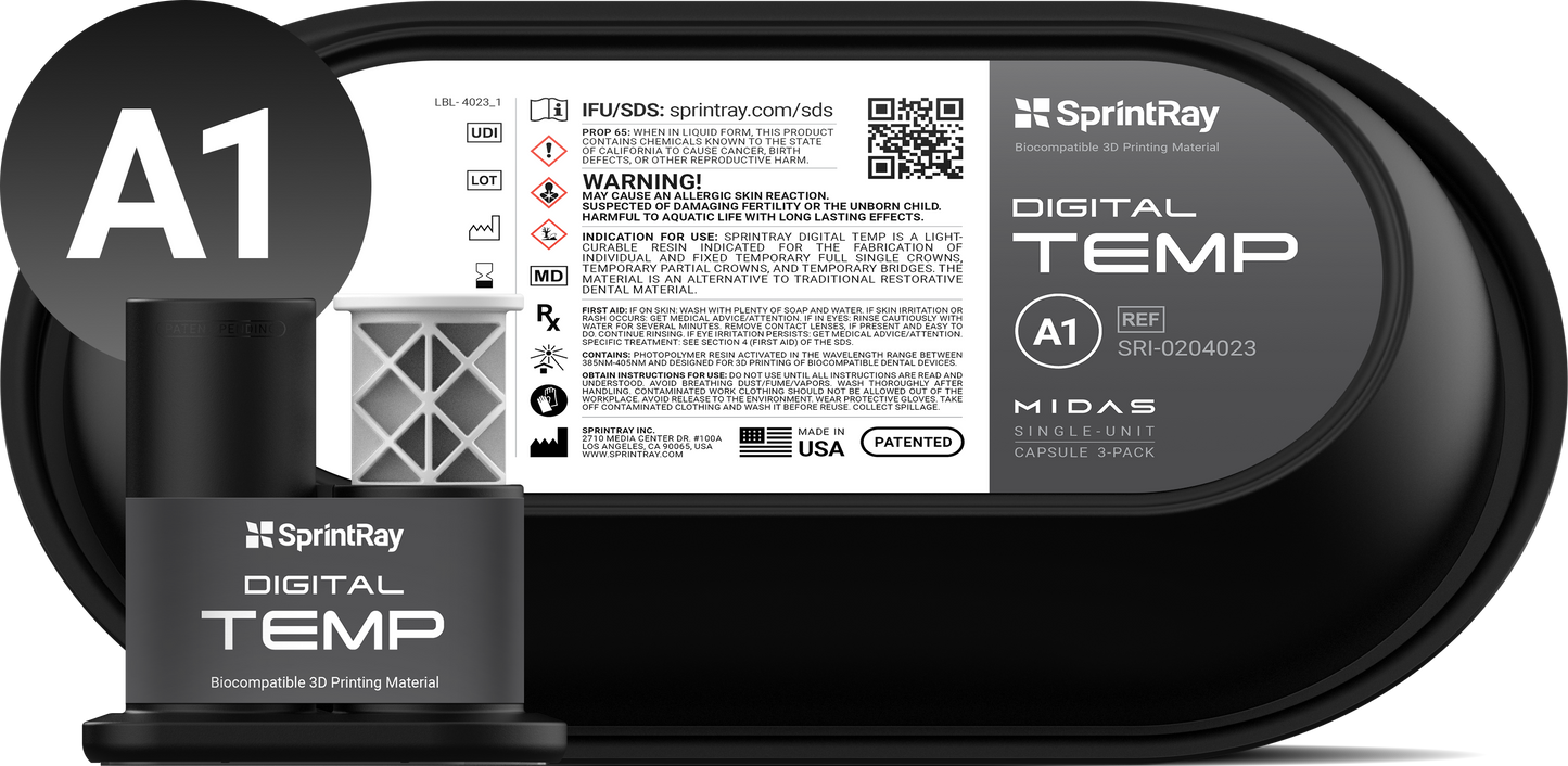 SprintRay Digital Temp - Single-unit Capsule - 3-Pack (MIDAS ONLY)