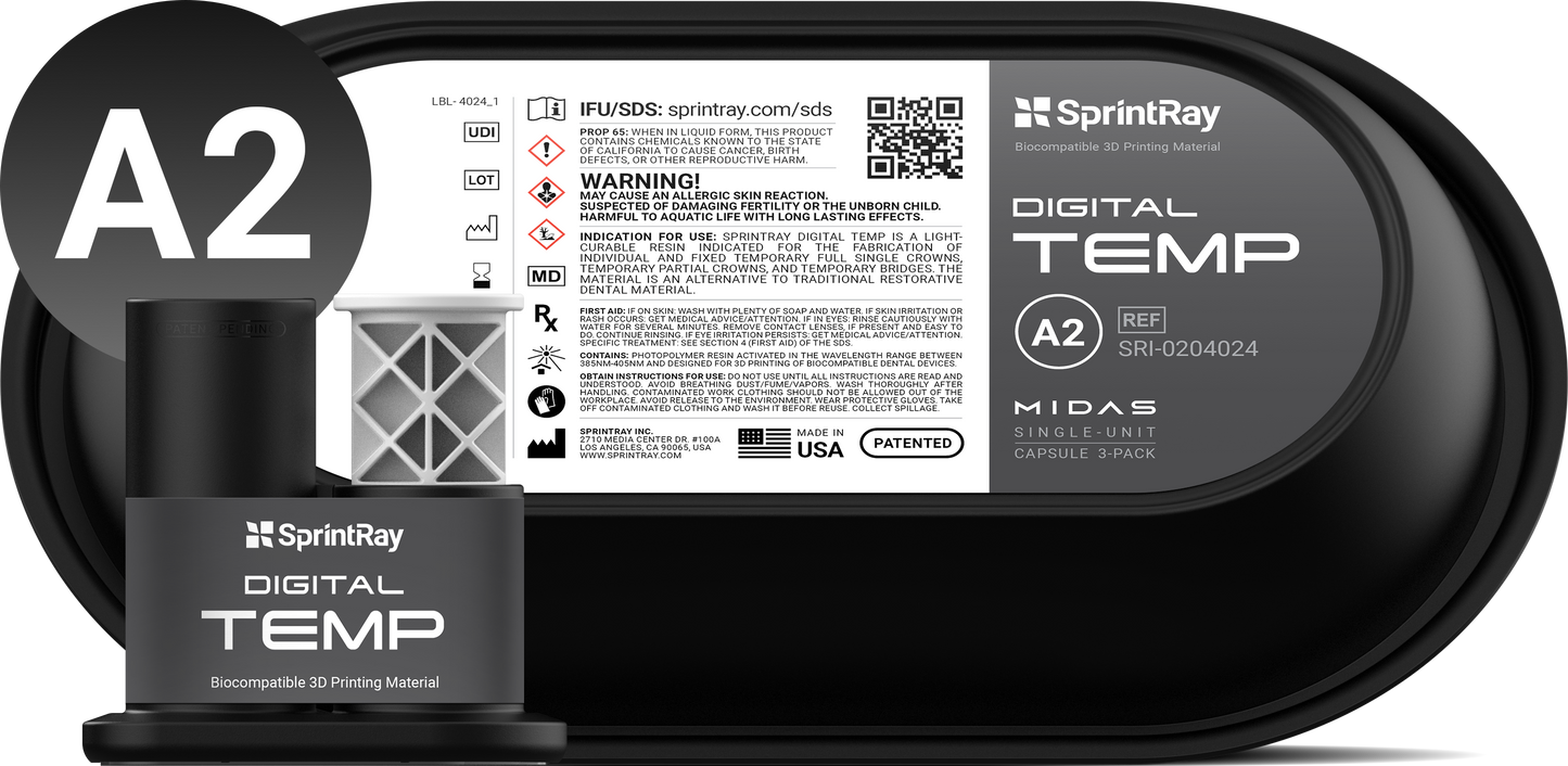 SprintRay Digital Temp - Single-unit Capsule - 3-Pack (MIDAS ONLY)