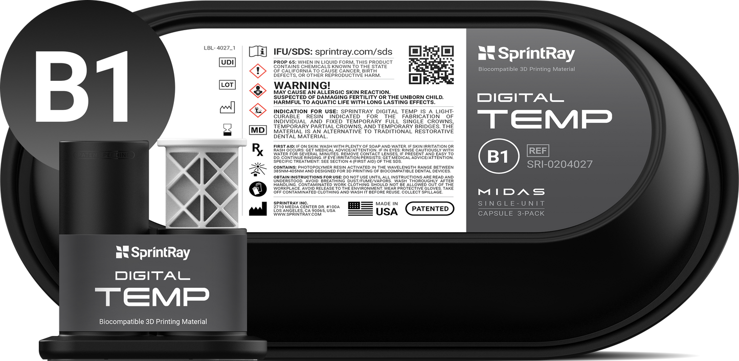 SprintRay Digital Temp - Single-unit Capsule - 3-Pack (MIDAS ONLY)