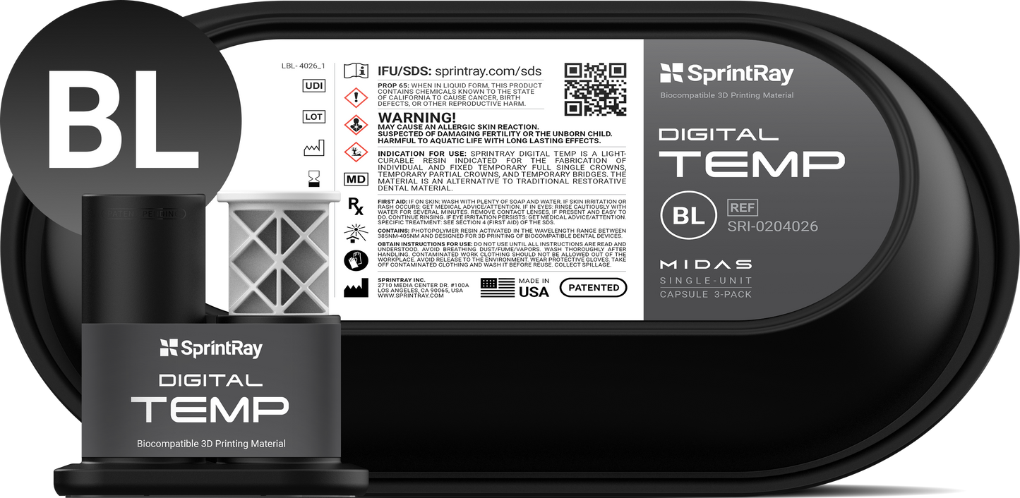 SprintRay Digital Temp - Single-unit Capsule - 3-Pack (MIDAS ONLY)