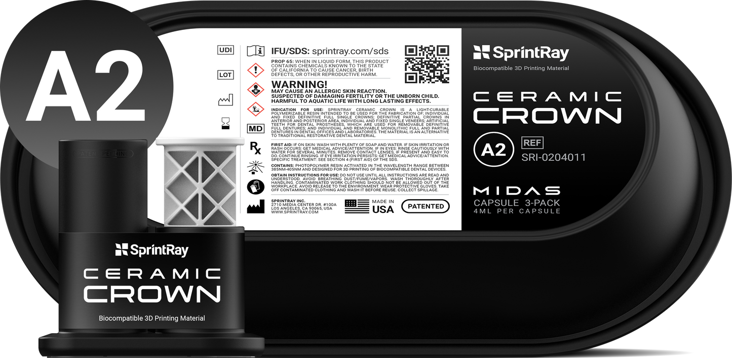 SprintRay Ceramic Crown - Single-unit Capsule 3-Pack (MIDAS ONLY)