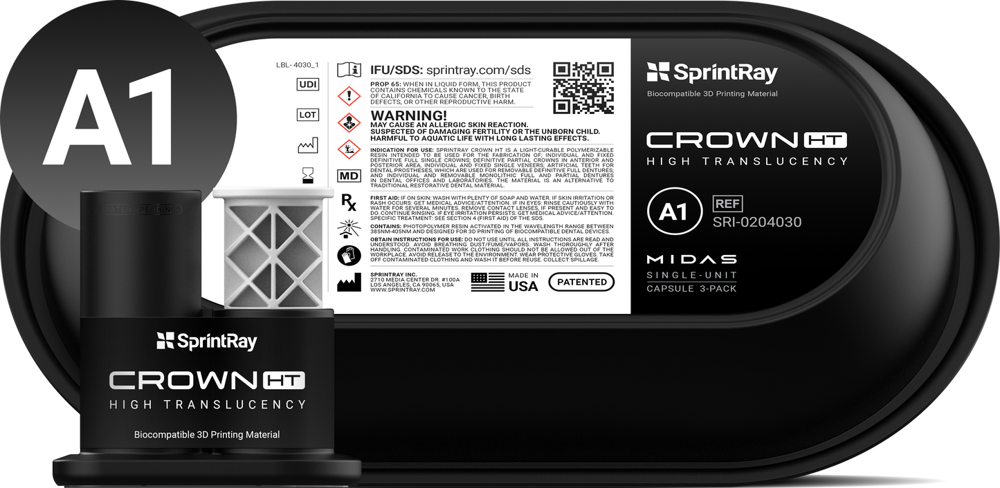 SprintRay Crown HT - Single-unit Capsule 3-Pack (MIDAS ONLY)