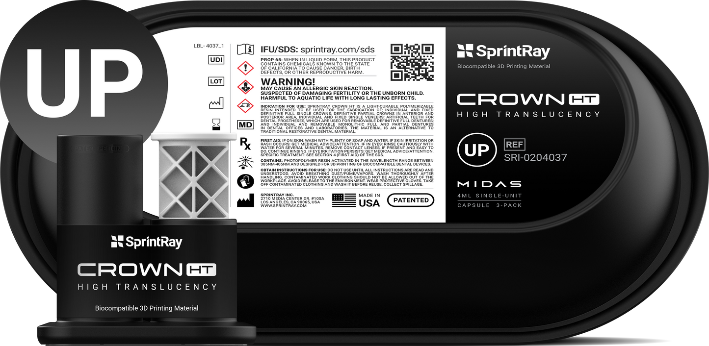 SprintRay Crown HT - Single-unit Capsule 3-Pack (MIDAS ONLY)